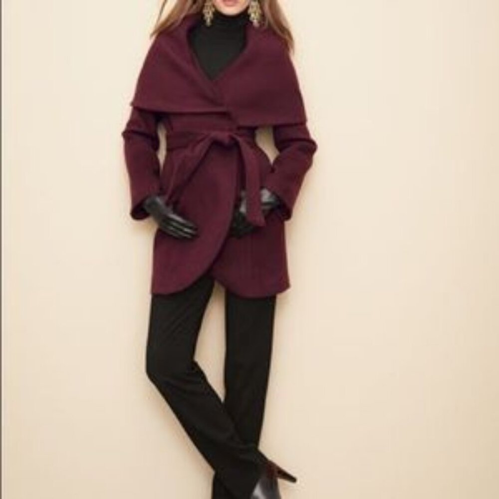 NWT- Burgundy- Elie Tahari Wool Wrap Coat - XS